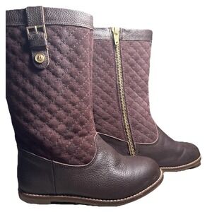 Janie And Jack Quilted Brown Leather Boots Sz12 Gold Hardware Old Money